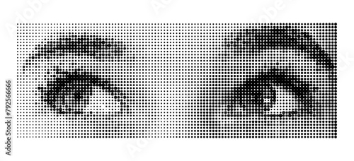 Halftone dotted cutout eyes for trendy y2k retro collages. Vector textured female sight