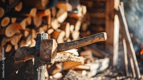 Chopped wood with an axe 