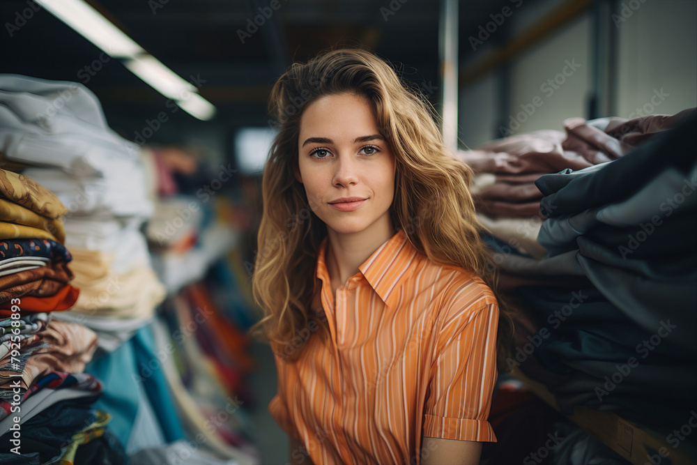 Generative AI young business owner standing on clothing store fabric clothing production boutique