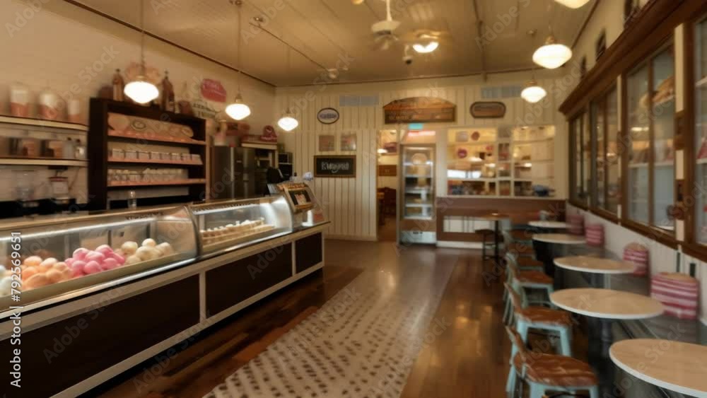 Delightful vintage ice cream parlor with a black and white checkered ...