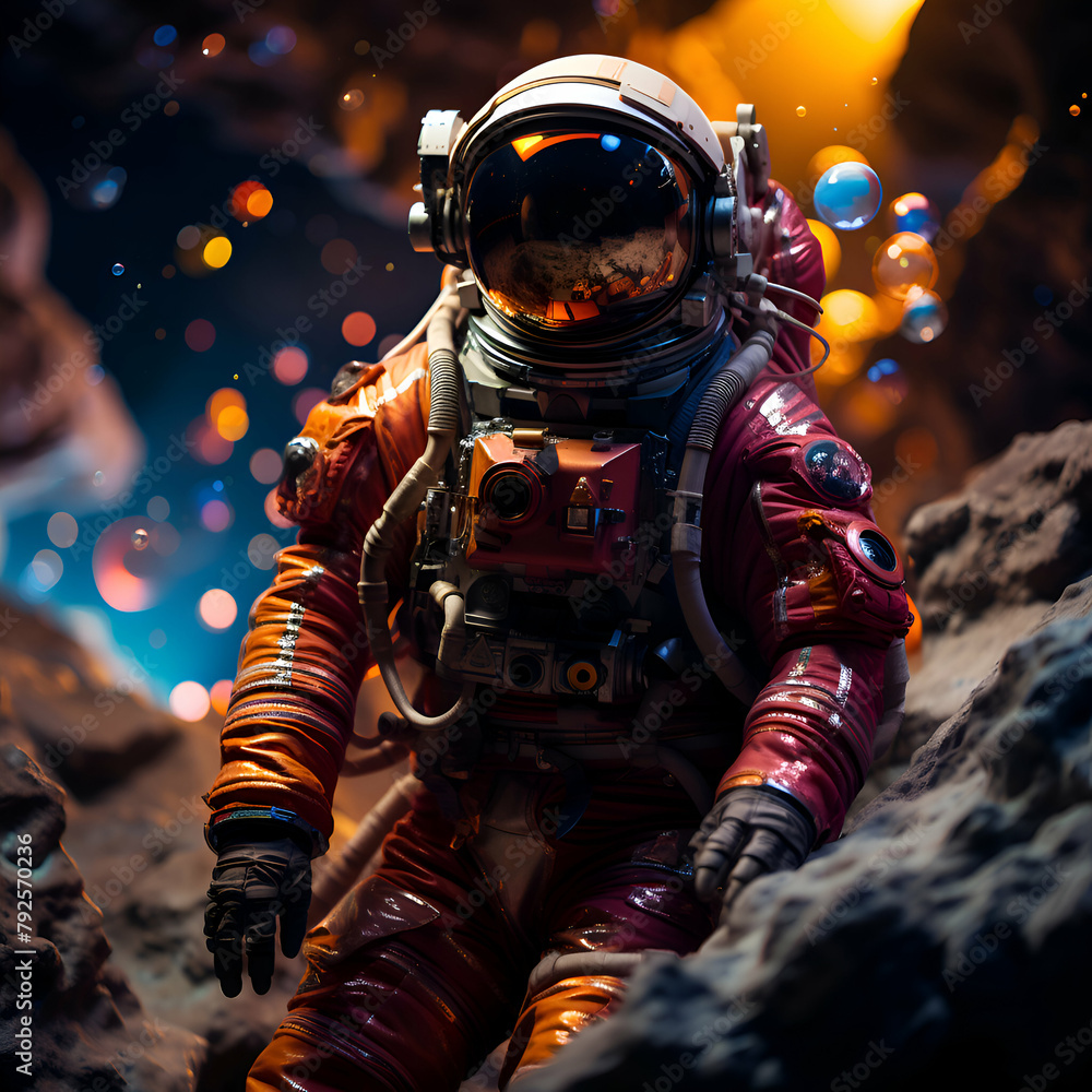 Fototapeta premium Astronaut in space suit on the background of the planet.