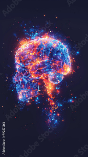 Abstract human brain made from particles of light
