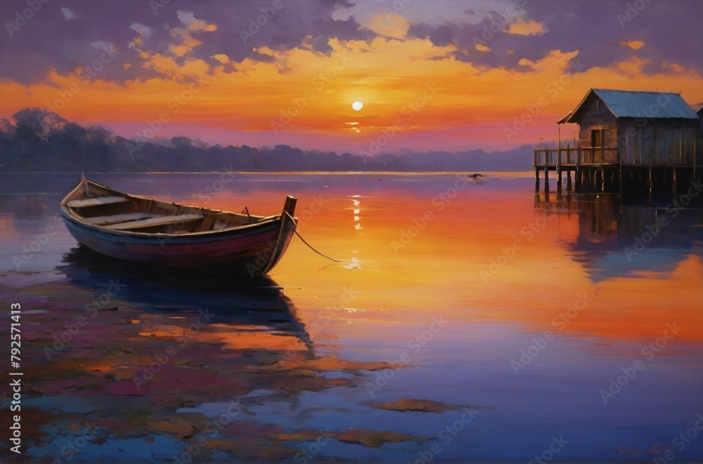 Sailing boat on the sea at sunset. Traditional Boats floating on water at sunset in front of Seashore Sailing boat on the sea at sunset. Traditional Boats floating on water at sunset in front of Seashore