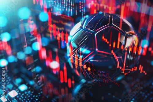 Digital soccer ball with analytics and statistics in close-up view