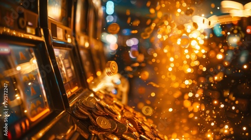 Casino Interior with Slot Machines: A photo capturing the excitement of a jackpot win on a slot machine