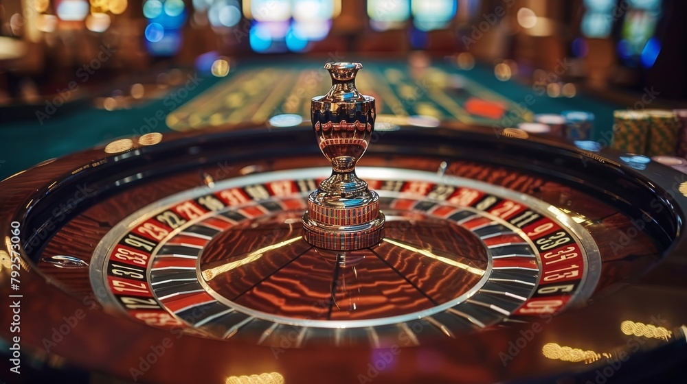 Casino Roulette Wheel: A photo of a roulette wheel with a shallow depth of field Casino Roulette Wheel: A photo of a roulette wheel with a shallow depth of field