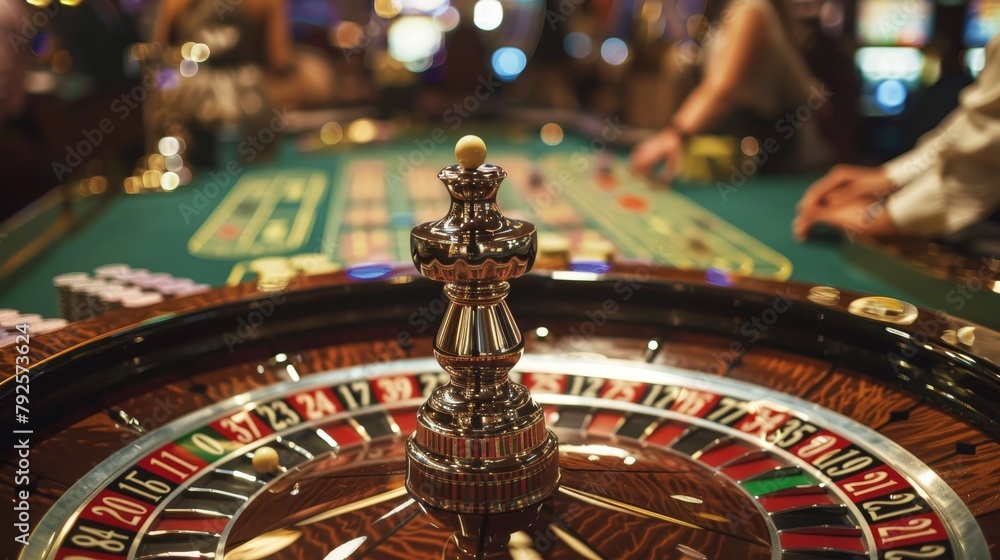 Casino Staff: A photo of a croupier spinning the roulette wheel in a casino Casino Staff: A photo of a croupier spinning the roulette wheel in a casino