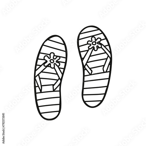 Vector summer flip flops. Stock isolated image on a white background in doodle style.