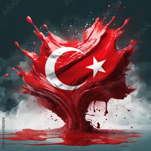 Turkey flag paint liquid explosion on isolated background , generated by AI