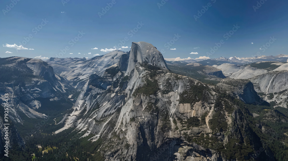 Close view to the Half Dome mountain in Yosemite 
