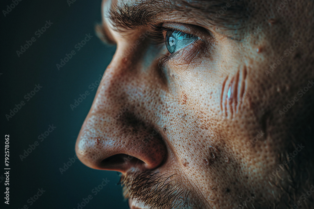 Obraz premium Close up image of a young man face with acne generative AI
