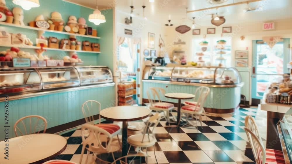 Delightful vintage ice cream parlor with a black and white checkered ...