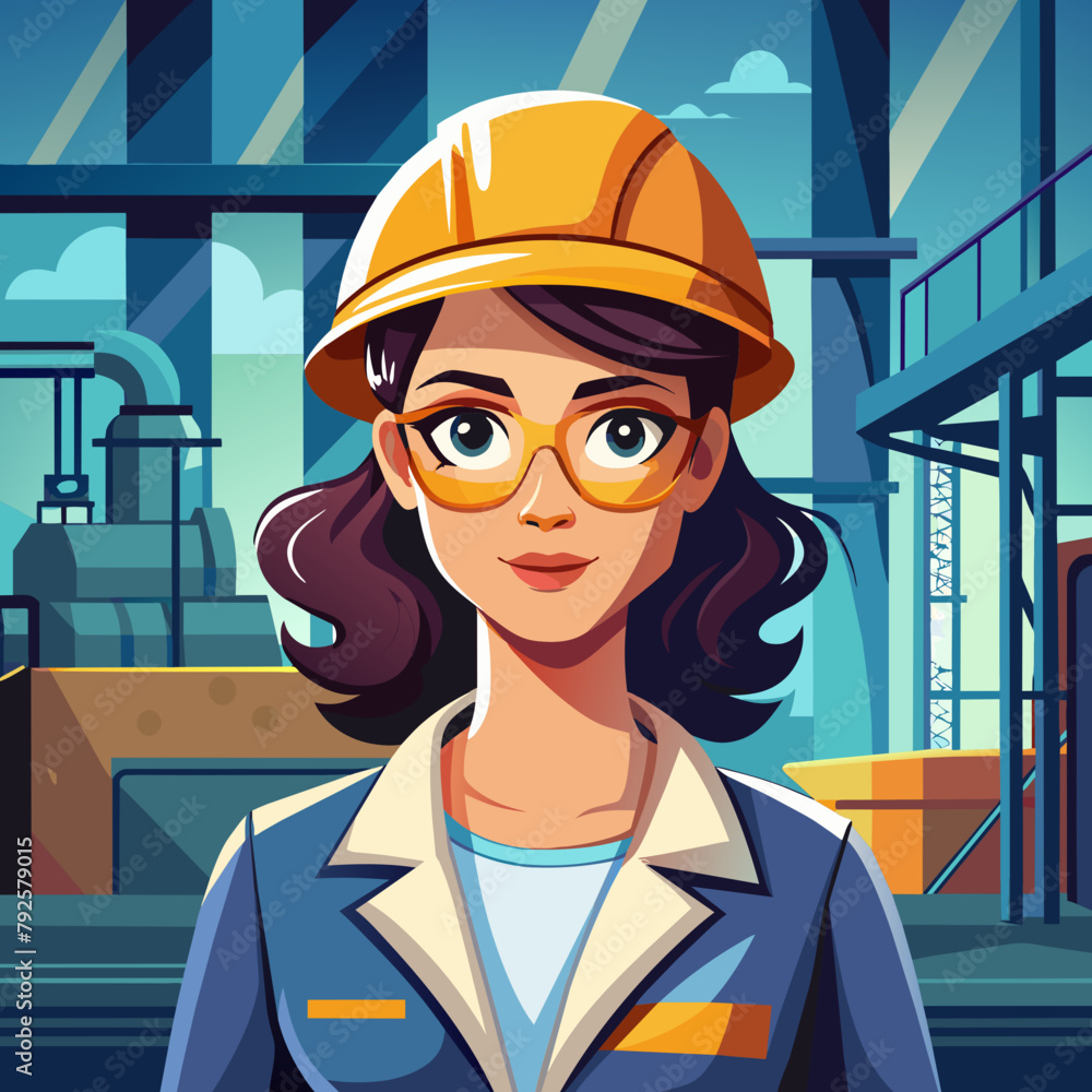 Portrait of a Professional Heavy Industry Engineer Worker Wearing Uniform, Glasses and Hard Hat in a Steel Factory.