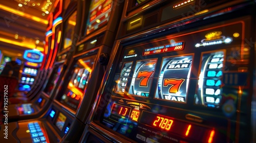 Slot Machines Close-ups: A detailed photo of the display screen of a slot machine