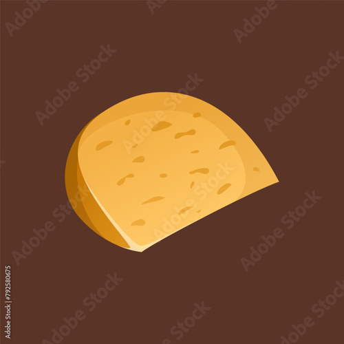 Big piece of noble cheese with little holes on a dark background. Vector illustration. Semi-hard cheese in a realistic style. Ideal for posters and banner, menu of cafe and shops