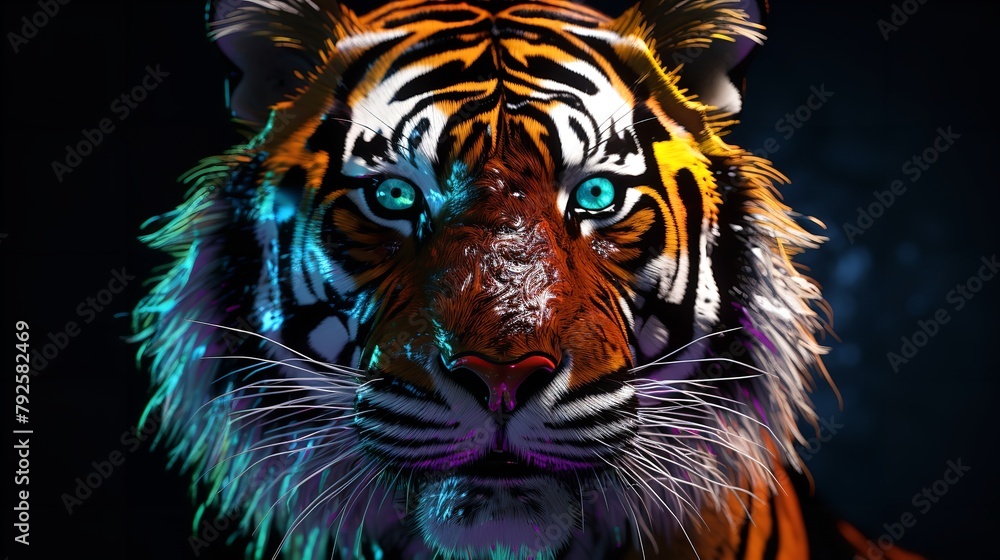 Vibrant Majesty: Colorful Tiger Head - 8K Photorealistic Ultra HD

