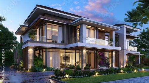 Modern architecture house exterior design, premium luxury concept 3D render, Real estate market presentation, 16:9 © Christian