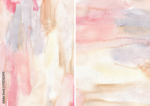 Watercolor abstract textures of pink, blue, red, beige and white spots. Hand painted pastel illustration isolated on white background. For design, print, fabric or background. (ID: 792582890)