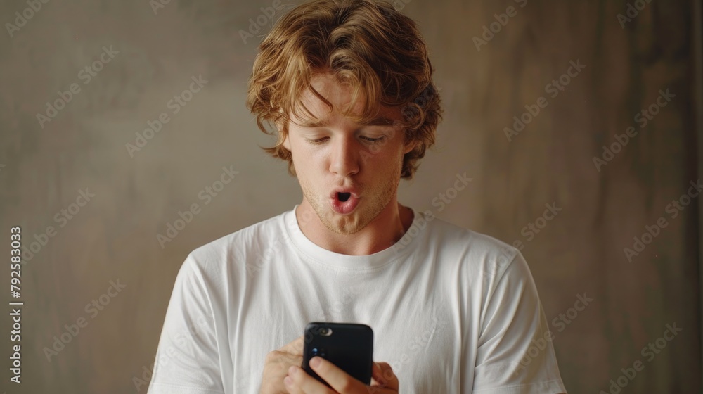 Man with Light Brown Hair Scanning Tongue with Smartphone for Health Analysis Man with Light Brown Hair Scanning Tongue with Smartphone for Health Analysis
