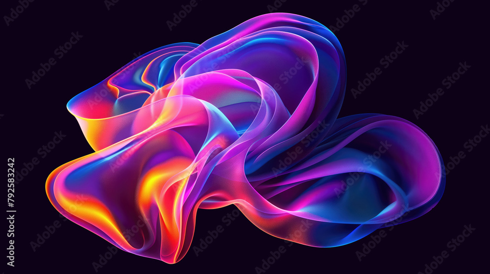 Abstract colorful neon color ink fluid swirling on black background