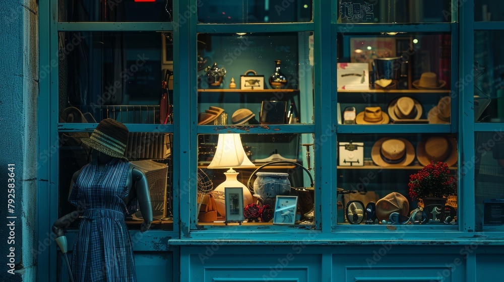 A woman is standing in front of a window with a hat on A woman is standing in front of a window with a hat on