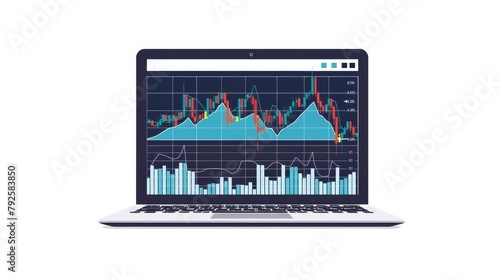 Laptop screen graphic showing stock charts on white background