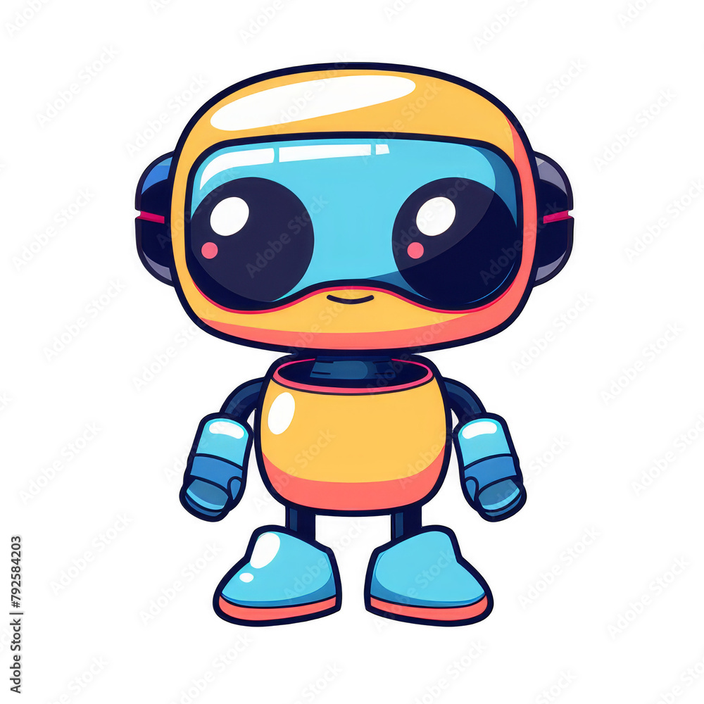 Friendly Blue Robot Cartoon Character
