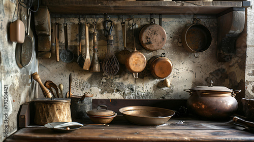 Cooking utensils in a kitchen