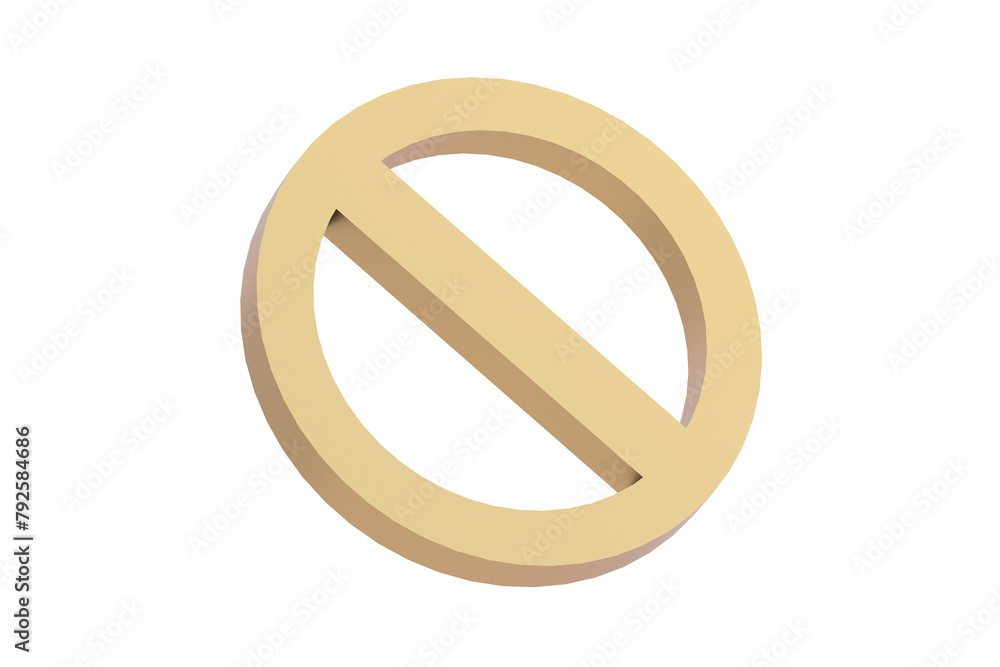 Golden prohibition sign isolated on white background. 3d render Golden prohibition sign isolated on white background. 3d render