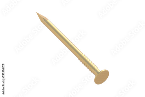Quadro su tela Golden metal nail isolated on white background. 3d render