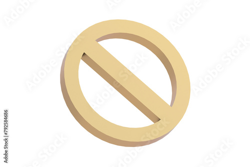 Golden prohibition sign isolated on white background. 3d render