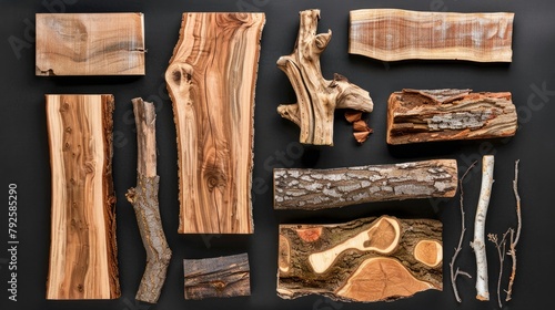 wood set collection. Isolated on black background Generative AI © Dvid