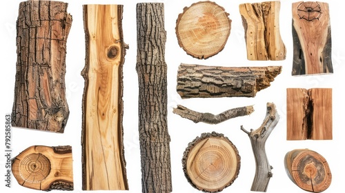 wood set collection. Isolated on white background Generative AI