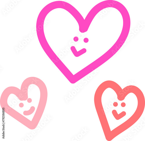 손으로 그린 귀여운 스마일 하트. 낙서 그림, 연필 및 브러시 스트로크 벡터 일러스트레이션.
