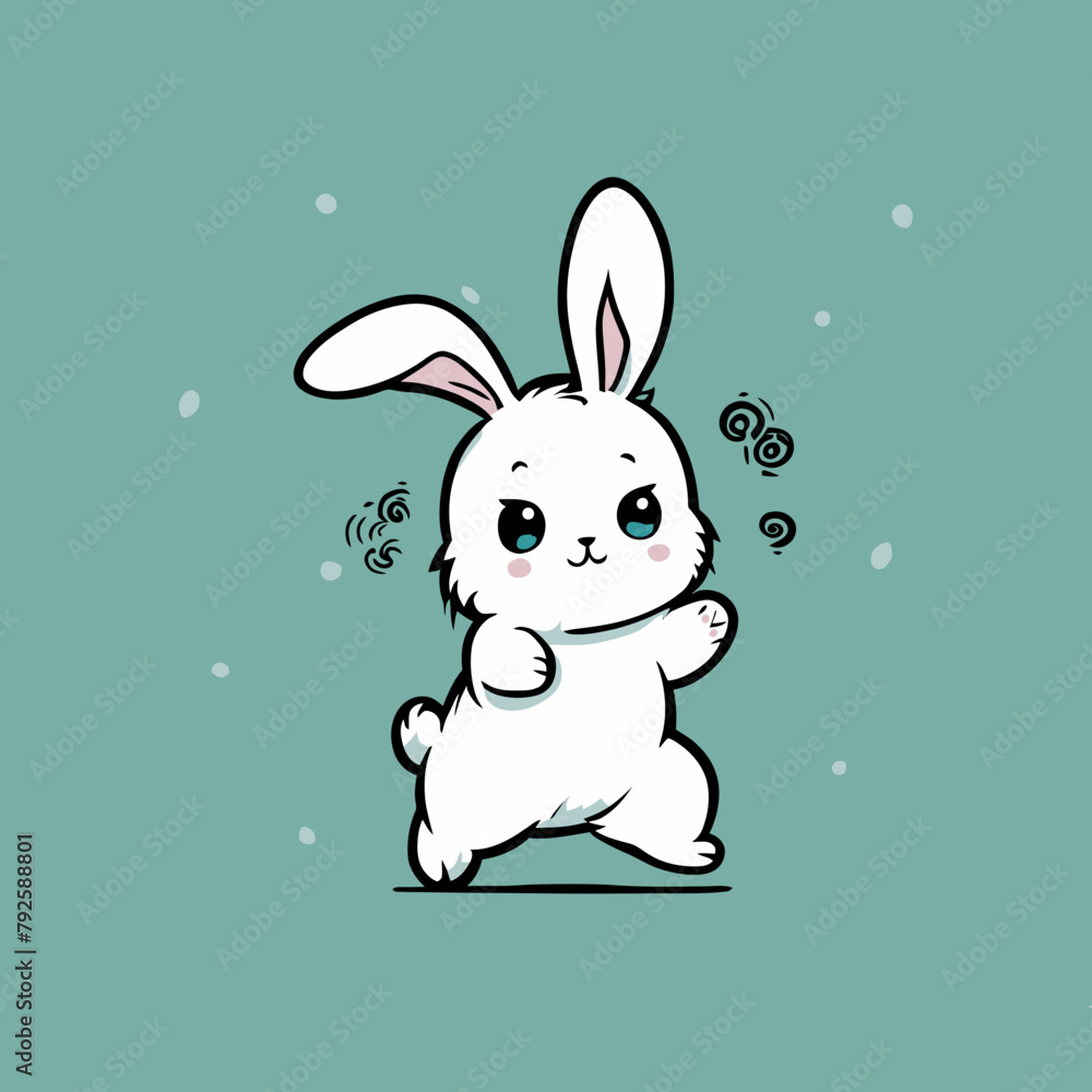 White bunny, cartoon illustration