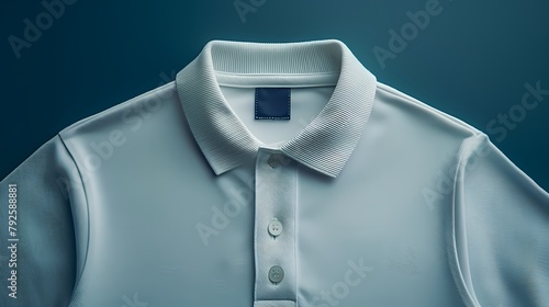 A classic and timeless polo shirt mockup on a solid gray background, showcasing its ribbed collar and refined style, all photographed in high definition to convey its timeless and versatile charm © harta hun yar