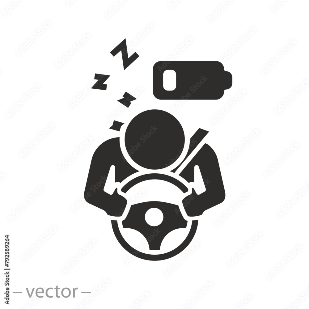 Fotografie sleeping man the while driving icon, drowsy fatigued driver, tired or drowsy per