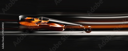 Elegant violin in motion on a black background, showcasing dynamic light trails and artistic blur photo