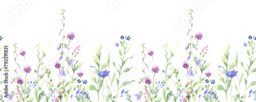 seamless border of watercolor wildflowers