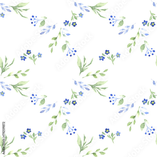 Watercolor floral ornament. Seamless pattern of wildflowers on a transparent background