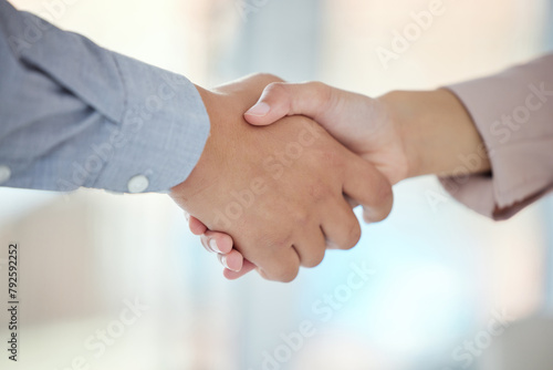 Business people, shaking hands and corporate agreement with welcome support, job promotion or recruitment. Teamwork, collaboration or employee networking for sales deal or b2b, opportunity or trust