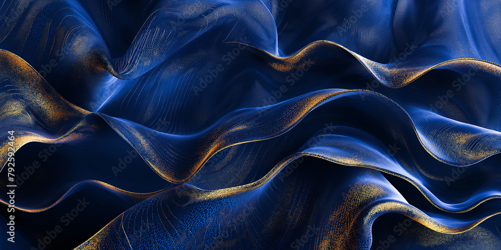 Abstract waves. Blue and gold abstract background for wall design ...