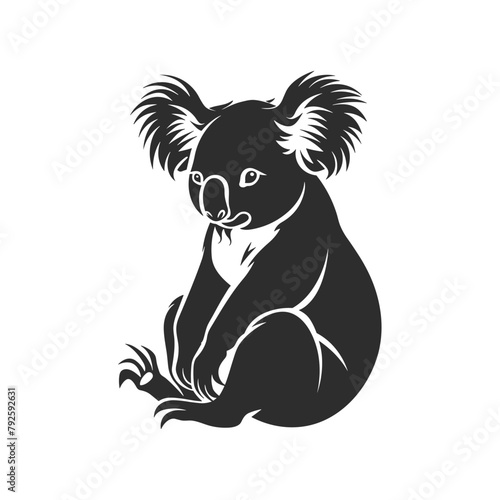 Black silhouette cute koala bear. Cartoon animal design flat vector illustration isolated on white background