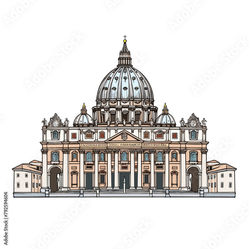 Basilica of Saint Peter hand-drawn comic illustration. Saint Peter's Basilica. Vector doodle style cartoon illustration