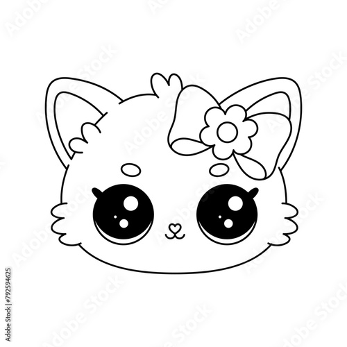 Cartoon cat or kitten. Baby animal in line drawing. Vector illustration isolated on white background. For printable children's and adults coloring page or book, kids toddler activity.