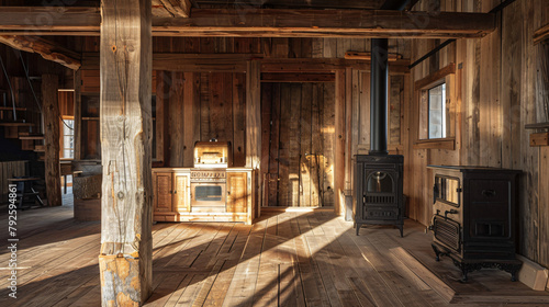 Detail of an interior of an apartment in a barn 