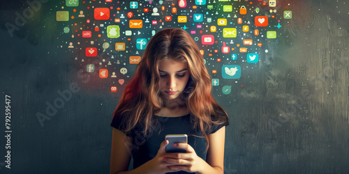 woman addicted social media