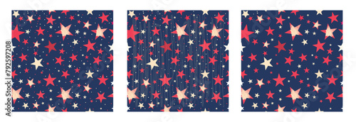 3 Seamless pattern star style in USA theme those all can fit together in 4 edge. photo