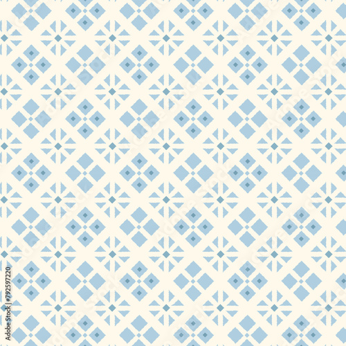 Azulejo endless tile pattern of geometric flowers in blue and white colours. Delicate rhombus mosaic in portuguese style.