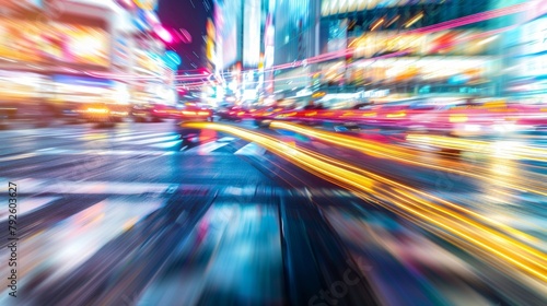 Defocused Rush The chaotic blur of a busy intersection is transformed into an abstract canvas with streaks of light and color creating a sense of movement and excitement. .
